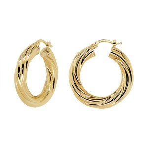 Round Twisted Hoop Earrings 14K Yellow Gold Made In Italy